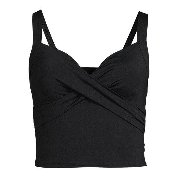 Lands'‎ End Women's 14, 14-22W LONG Black V-Neck Wrap Midkini Top - Picture 1 of 12